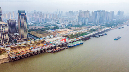 Wuhan Riverside Port and Modern City Aerial View © NguyenMinh
