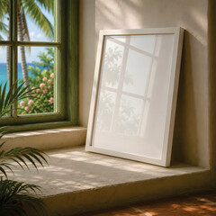 Fototapeta premium Caribbean Colonial Frame Mockup with Tropical Light and Coastal Interior Styling