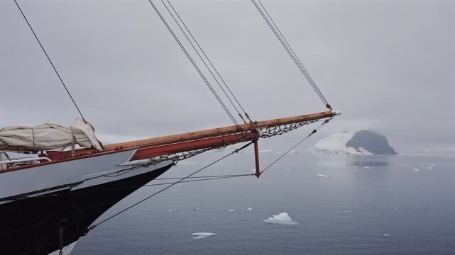 Wooden Bowsprit Over Calm Icy Sea