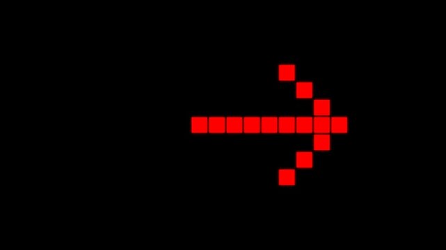 red arrow animation with square pattern moving gradually on alpha channel black background.