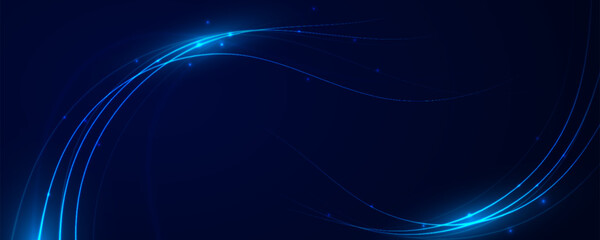 Abstract blue technology background with glowing digital light waves.