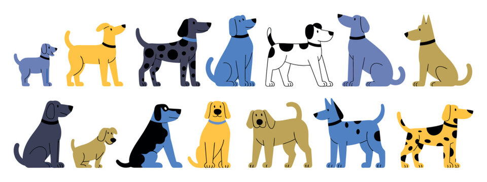 dogs in various poses vector illustration canine pooch pet animal