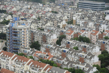Fototapeta premium Dense Urban Residential Complex with Modern and Traditional Buildings