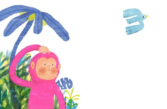 a pink monkey and a bird
