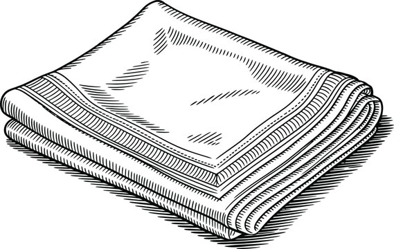 Folded handkerchiefs stacked neatly on a surface vintage engraving style illustration.