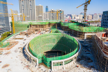 Fototapeta premium Nanchang Wushang Construction Site Aerial Overview with City Skyline