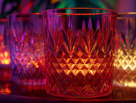 Red Cut Glass Tumbler With Neon Reflections