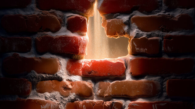 Bright Light Breaking Through Red Brick Wall