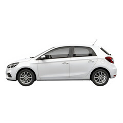 Obraz premium Side view of a modern white hatchback car isolated on a clean white background in a minimalist studio style