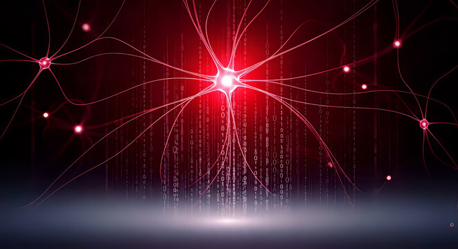 Abstract red glowing neural network or data connections on dark background