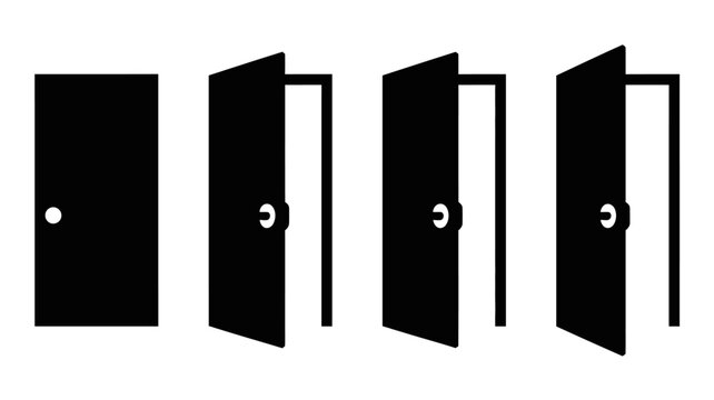 four door silhouettes on white background silhouette black opening entrance exit threshold pathway vector graphic icon symbol simple minimalist design concept