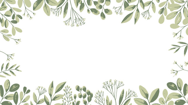 decorative floral border watercolor leaves flowers greenery frame ornament botanical illustration artwork natural design pattern white background elegant simple minimalist graphic