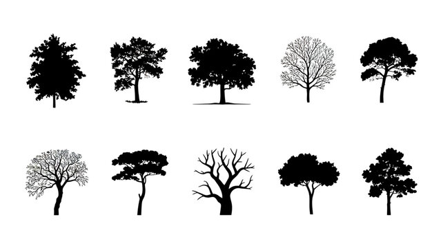 tree silhouettes on white background silhouette black forest nature outline graphic design vector art simple minimalist botanical landscape seasonal branch leafless