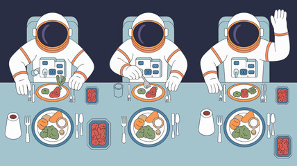 astronauts dining vector illustration space food table astronaut meal spacecraft crew cosmonaut science fiction future exploration technology spaceflight astronomy galaxy mission © DesignHub