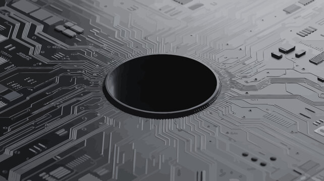 circular metallic object on circuit board electronics technology gray black detailed intricate hardware component pcb microchip semiconductor device industrial engineering science