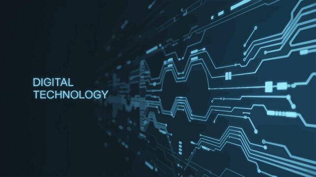 digital circuitry on dark blue background technology electronics network data communication futuristic modern innovation information processing hardware software internet computer science