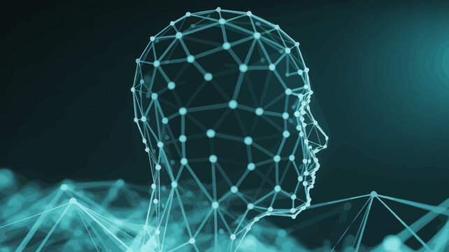 human head wireframe model futuristic geometric network connectivity digital technology innovation science artificial intelligence neural data visualization conceptual abstract side view