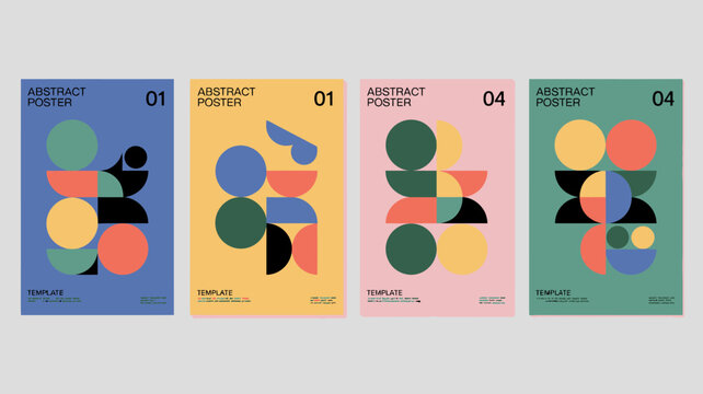 abstract poster template colorful geometric shapes design artwork graphic modern minimalist composition circle square triangle pattern vector illustration background creative layout