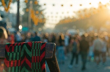 Hand stitched red, black, and green patterned fabric with Juneteenth street celebration