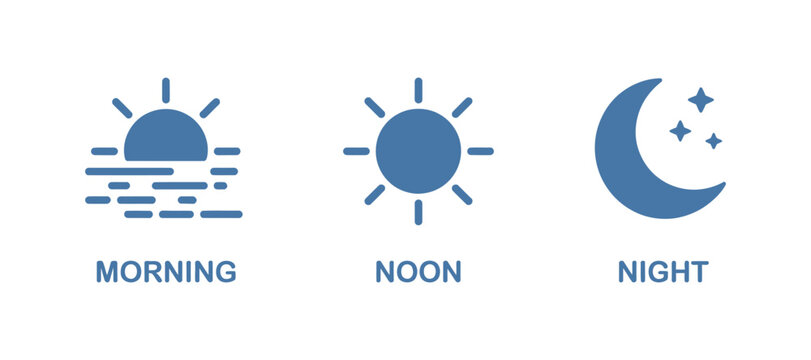 sun moon icons flat style blue horizon stars daytime nighttime