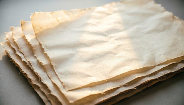 A stack of aged, crinkled parchment paper for creative projects