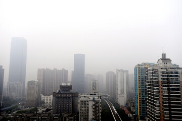 Jiangcheng Urban Skyline Under Haze - Architectural Complex © DoMinh
