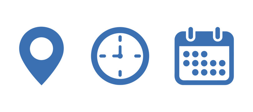 location time date icons flat pointer clock calendar symbol navigation