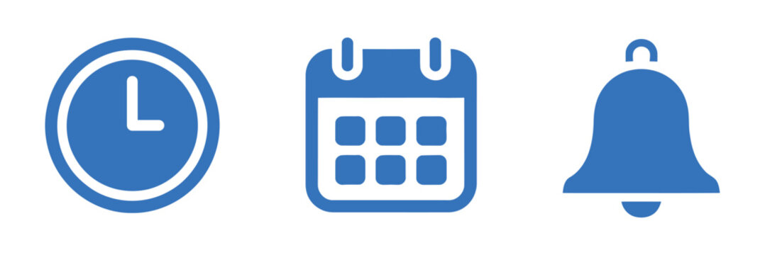 clock calendar bell icons flat style symbol time date alarm