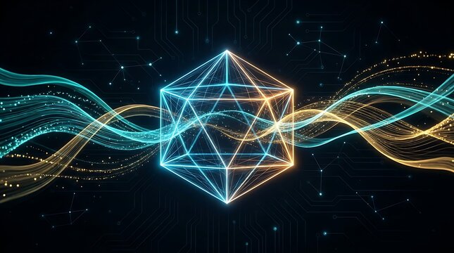 geometric pyramid with glowing lines on dark background shape abstract art vector technology futuristic digital