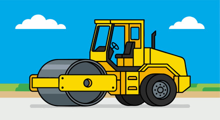 Naklejka premium Yellow road roller vector illustration for construction and roadwork