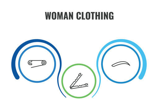 woman clothing outline icon set. thin line perdible pin, eyebrow, hair clip tool icons. editable vector
