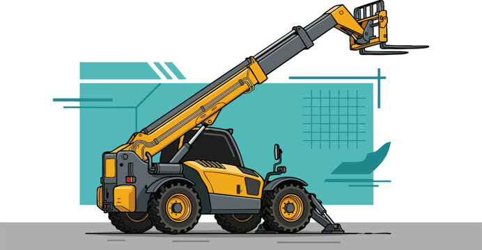 Yellow telescopic handler illustration on geometric background