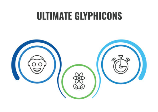 ultimate glyphicons outline icon set. thin line smiling face, time almost full, flower with leaves icons. editable vector