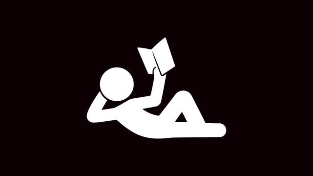 person reading book animation on green screen background, stickman education and learning icon with chroma key video overlay, student reading silhouette motion graphic with green backdrop