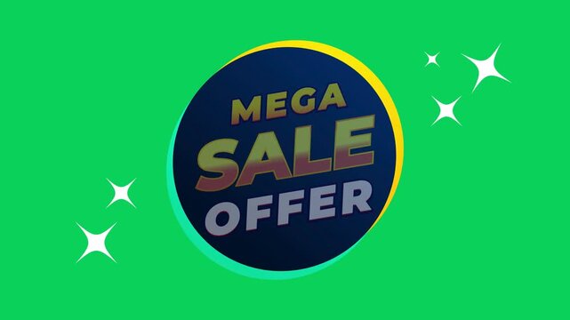 mega sale offer badge animation with sparkle background, retail discount title reveal with green screen and black backdrop, shopping promo motion graphic for product advertising