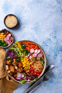 Vegan healthy poke bowl with tofu