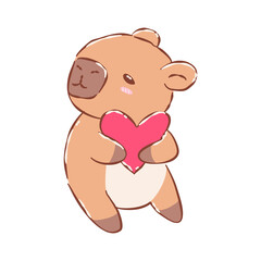 Obraz premium Cute capybara illustration holding a pink heart symbol.