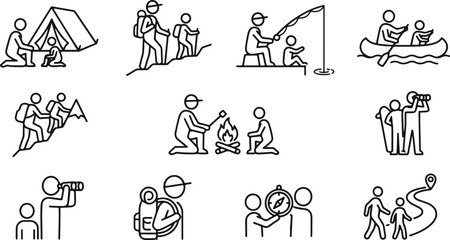 Stick figure people hiking and camping icons © MUKTARANI