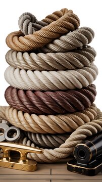 Colorful Nautical Rope Bundles with Gold and Black Anchors on Wooden Floor