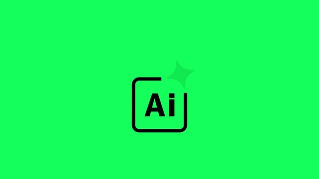 Modern AI design icon featuring with shine effect animation on a green background. Ai icon with dynamic motion effects for representing digital creativity, graphic design tools, software, UI layouts