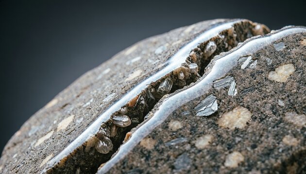 Close-up macro shot of a cracked rock with sparkling crystals visible