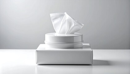 Fototapeta premium Moist Wipes Packaging Mockup with Plastic Lid Isolated on Soft Light Gray Background for Hygiene Product Concept