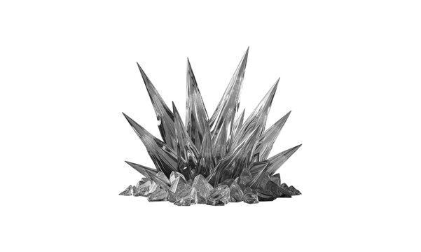 Dark crystal formation cluster with sharp obsidian shards isolated on transparent backdrop.