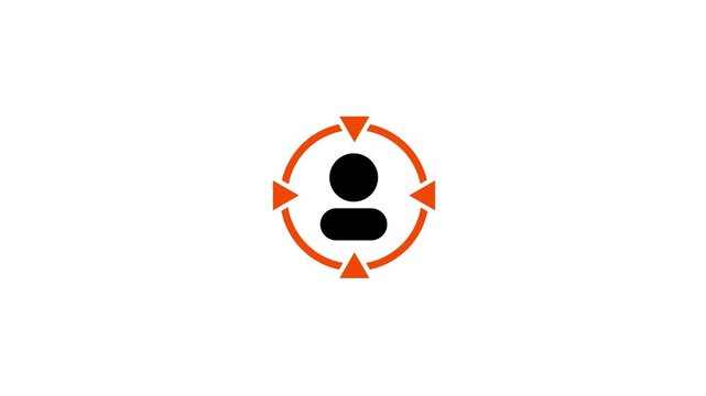 Focus or targeting icon with a person silhouette animation isolated on white background