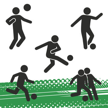 Soccer Players Action Set with Tackling Kicking and Ball Control Pictogram Vector Stick Figure Illustration

Football Players Duel and Match Scenes Vector Stick Figure Illustration