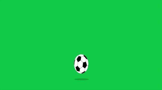 Minimal black and white soccer ball bouncing on green screen background, chroma key football loop with soft drop shadow, 4k video footage