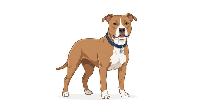 Athletic American Pit Bull Terrier Wearing Collar Vector Illustration on White Background
