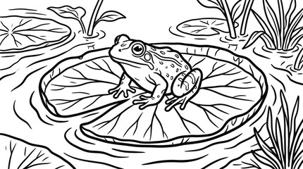 frog on lily pad line art amphibian © Rekha