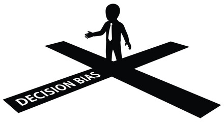 A silhouetted figure stands at a crossroads labeled decision bias © MDRASEL