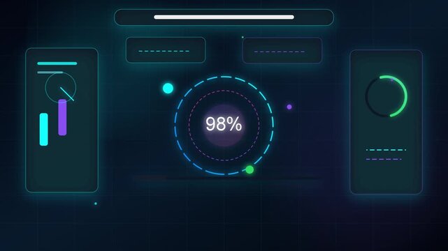 HUD Loading Circle Animation | Futuristic Data Processing UI Motion Graphics Pack | Sci Fi Percentage Progress Bar Layout for Corporate Tech Template